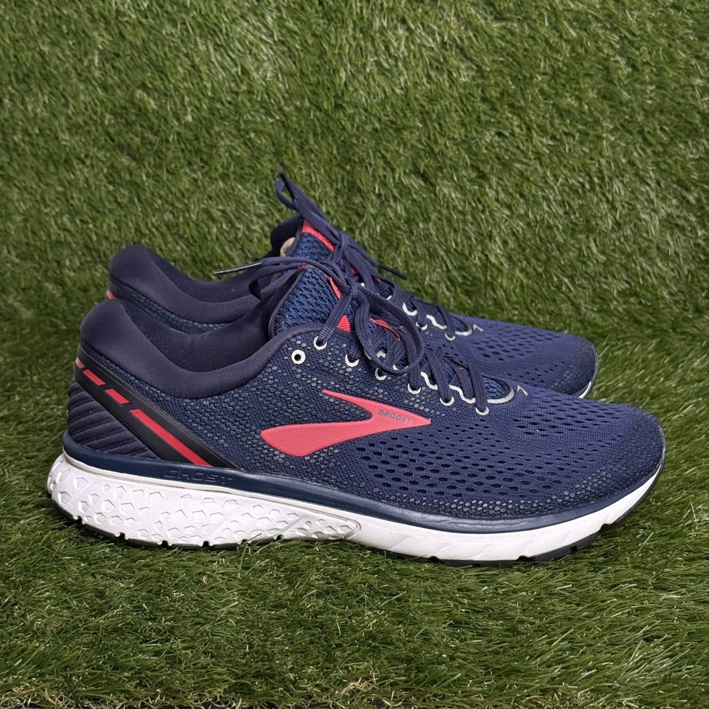 Brooks Ghost 11 Mens Size 12.5 D Navy Blue Red Running Shoes 1102881D428